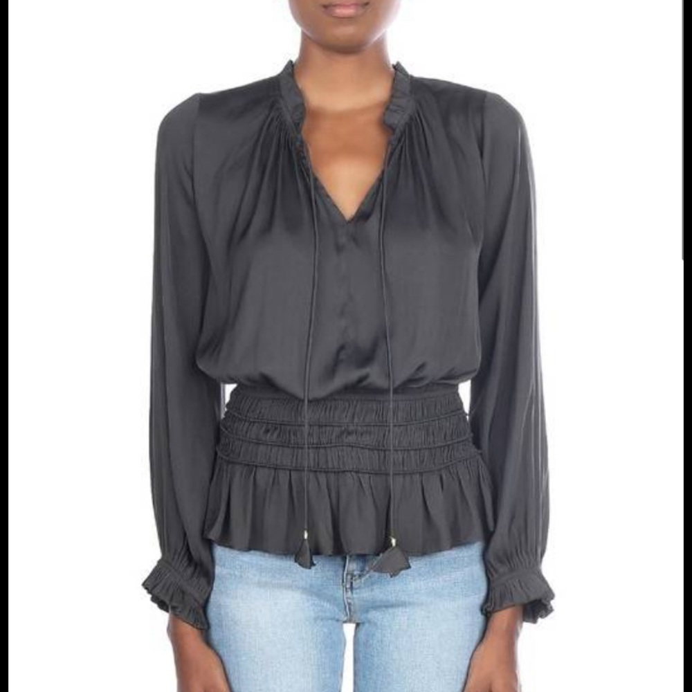 Current Air Smocked Waist Tie Front Blouse